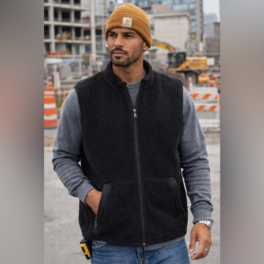 Carhartt Sherpa Fleece Vest Mens XL Black Relaxed Fit Workwear Zip